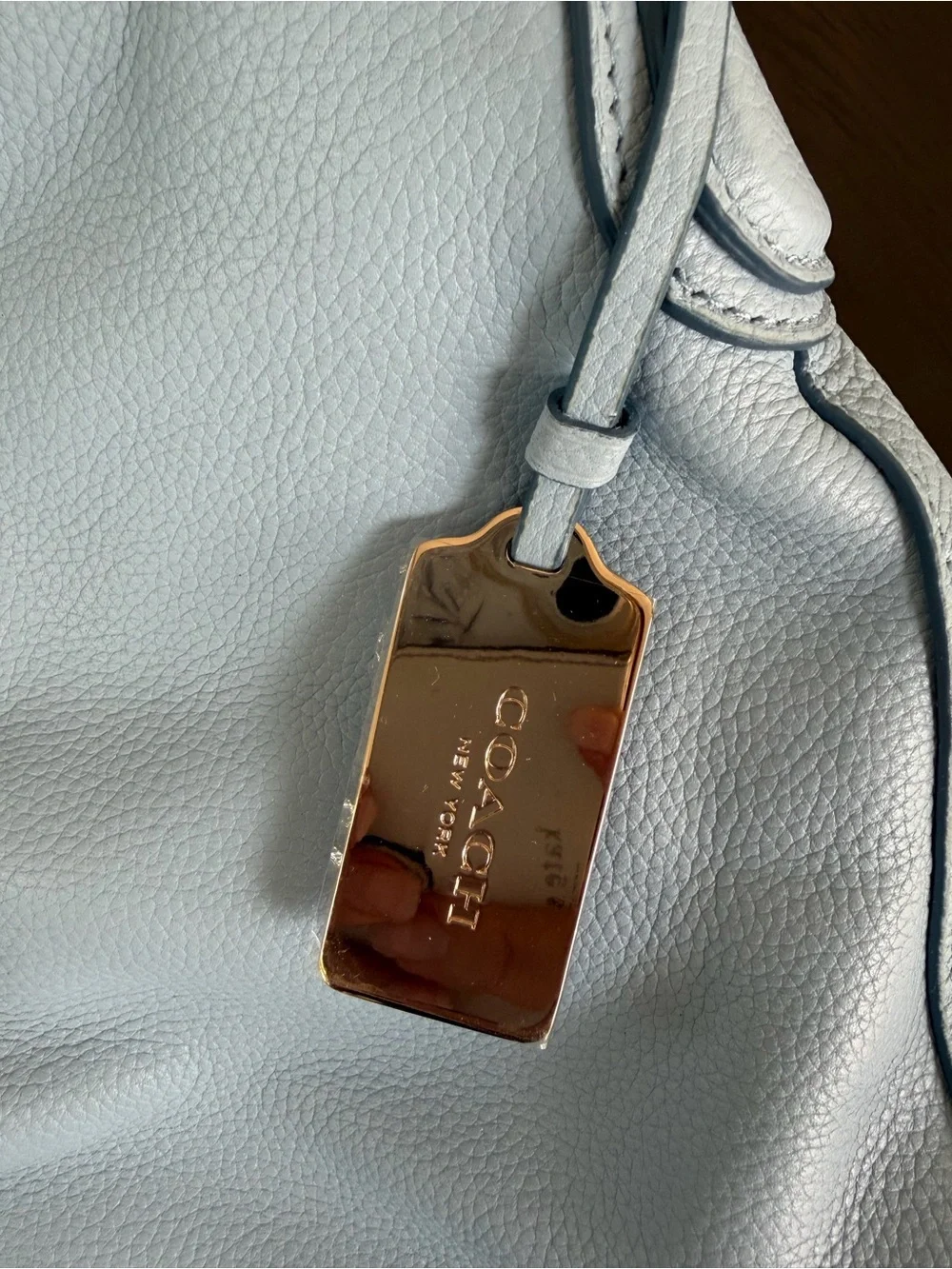 Coach Light Blue Pebble Leather Shoulder Bag with Embossed Horse & Carriage